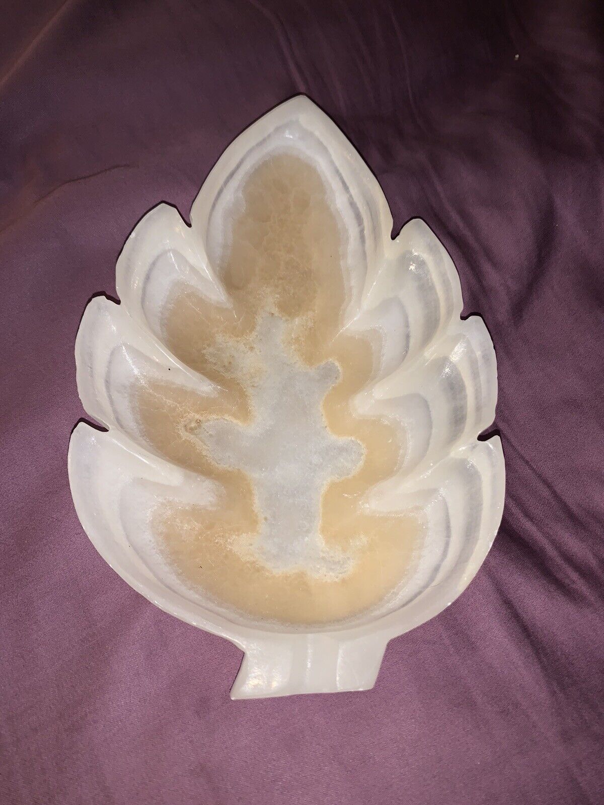 Antique Hand-carved Solid Marble Leaf Shaped Bowl Or Ashtray. Unique! 8”x5”x1.5”