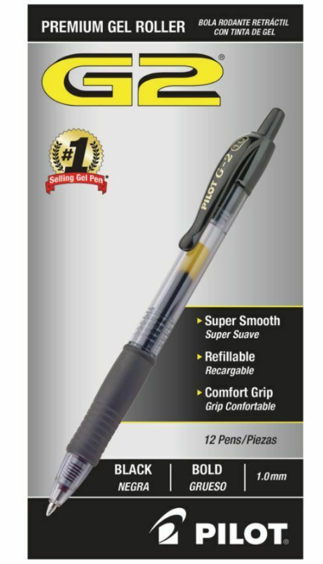 Pilot® G-2™ Retractable Gel Pens, Bold Point, 1.0 Mm, Clear Barrels, Black Ink