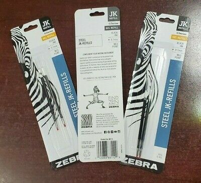 6 Gel Ink Refills For Zebra G-301 Gel Stainless Steel Pens Black Brand New (3x2)